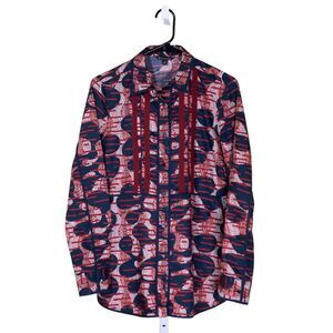 Brooks Brothers Womens Shirt Button Up Abstract Pleated Blouse Preppy Top Rare 6